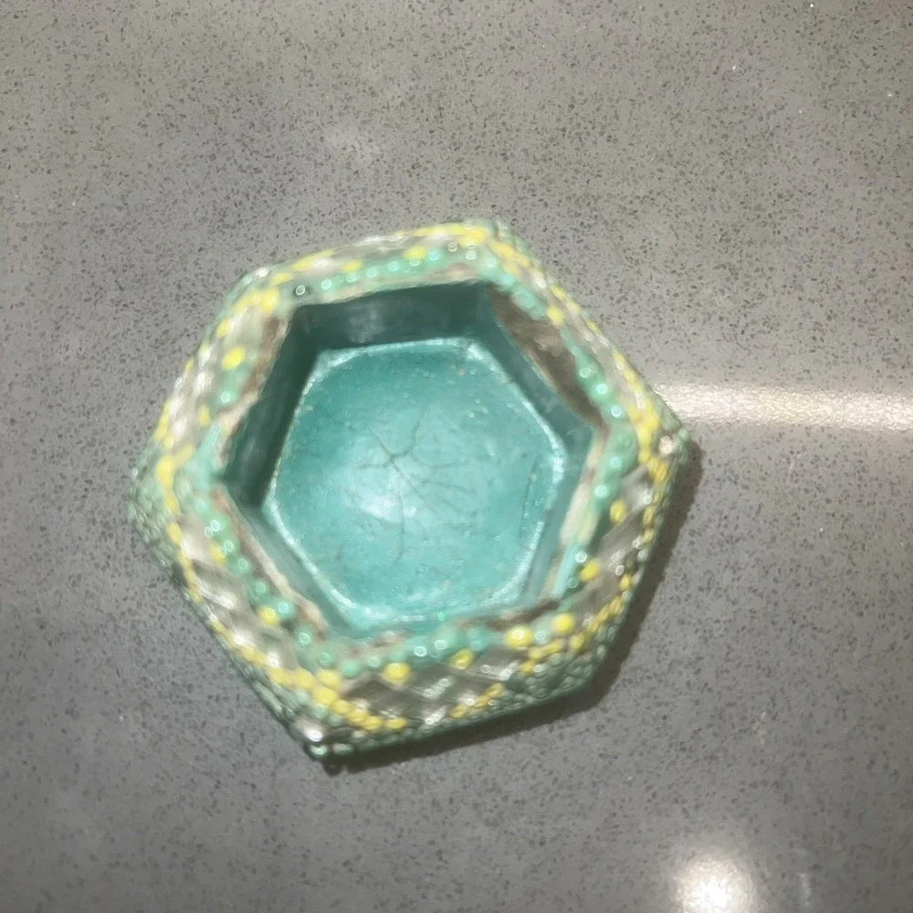 Estate Find: Hexagon Small Trinket Pill Box Glitter Ornate Hand Crafted